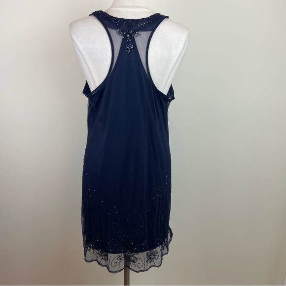 American Eagle Outfitters Navy Blue Beaded Sheer Floral Dress Women XL - Picture 6 of 11